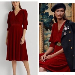 LAUREN Ralph Lauren Velvet Puff-Sleeve Dress, Size 6 $195.00 NWT